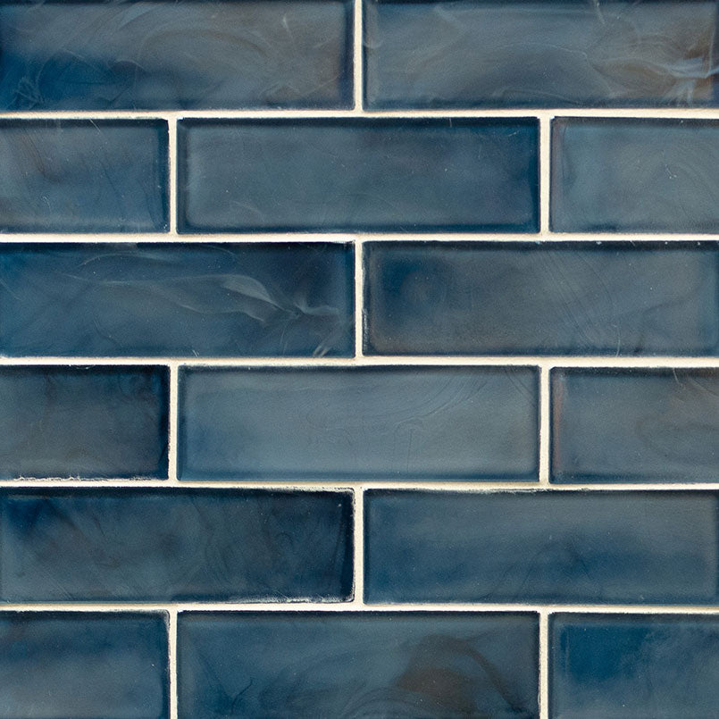 2x6 Blue Mosaic Solid-Color Glossy Smooth Glass Tile