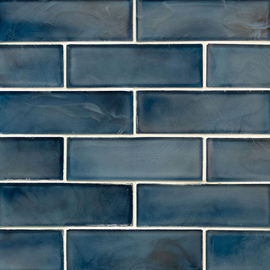 2x6 Blue Mosaic Solid-Color Glossy Smooth Glass Tile