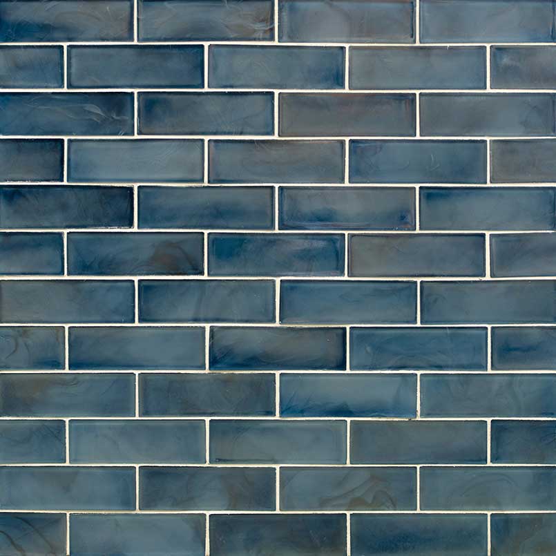 2x6 Blue Mosaic Solid-Color Glossy Smooth Glass Tile
