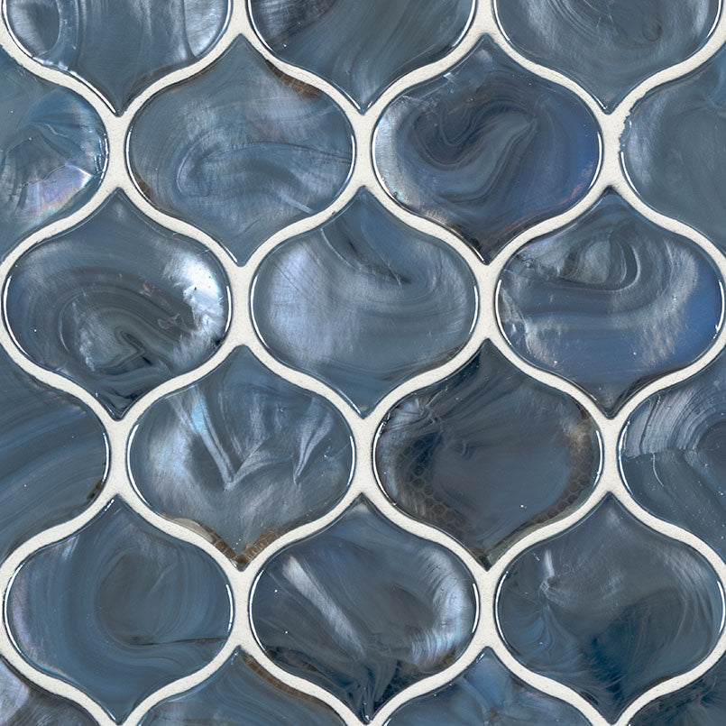 12x12 Blue Arabesque Mosaic Solid-Color Glossy Smooth Glass Tile