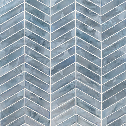 12x12 Blu Chevron Mosaic Solid-Color Glossy Smooth Glass Tile