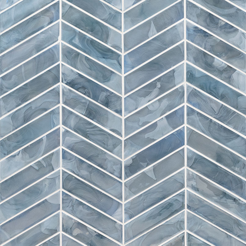12x12 Blu Chevron Mosaic Solid-Color Glossy Smooth Glass Tile