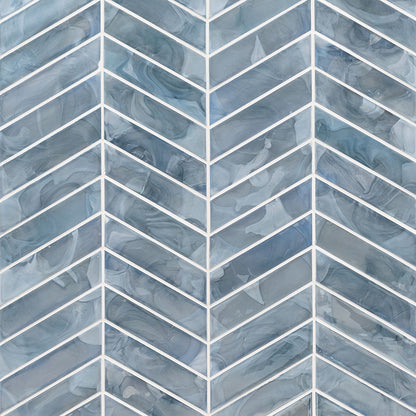12x12 Blu Chevron Mosaic Solid-Color Glossy Smooth Glass Tile