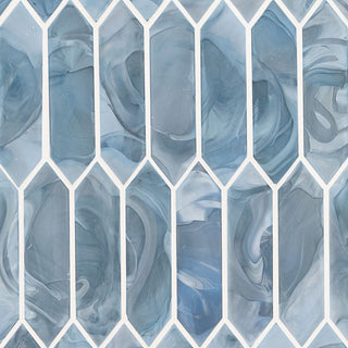 12x12 Blue Picket Mosaic Solid-Color Glossy Smooth Glass Tile