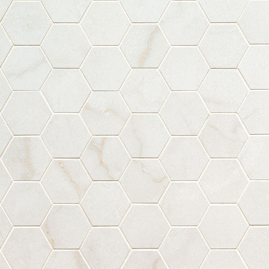 2x2 Brighton Hexagon Mosaic Marble-Look Polished Smooth Porcelain Tile