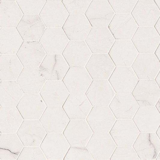 2x2 Brighton Hexagon Mosaic Marble-Look Polished Smooth Porcelain Tile