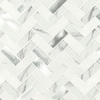 1x3 Bytle Herringbone Mosaic Metallic-Look Metallic Smooth Porcelain & Glass Tile