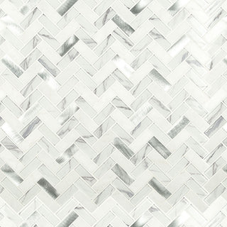 White Silver - 1x3 Bytle Herringbone Mosaic Metallic-Look Metallic Smooth Porcelain & Glass Tile