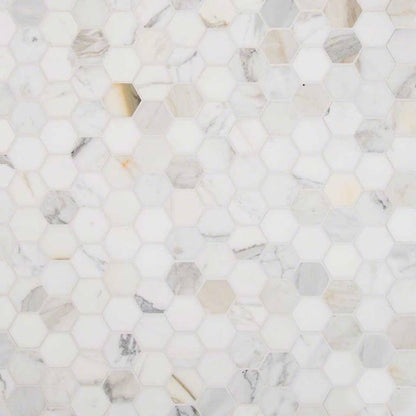 12x12 Calacatta Hexagon Mosaic Mixed-Color Polished Smooth Marble Tile