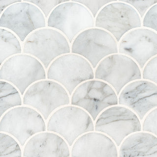 Soft Gray - 12x12 Calacatta Scallop Mosaic Natural-Look Polished Smooth Marble Tile