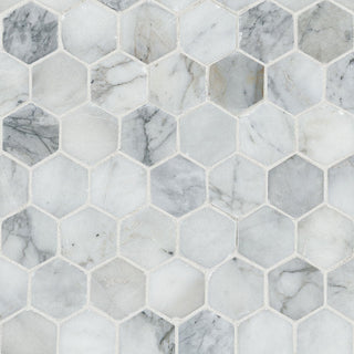 12x12 Calacatta Hexagon Mosaic Natural-Look Honed Smooth Marble Tile