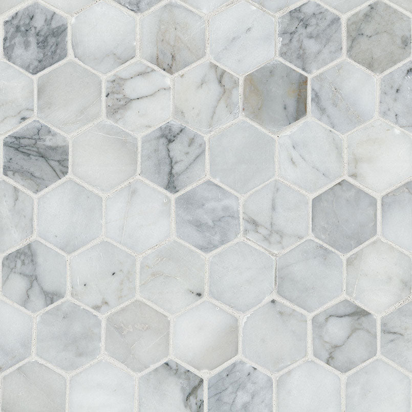 12x12 Calacatta Hexagon Mosaic Natural-Look Honed Smooth Marble Tile