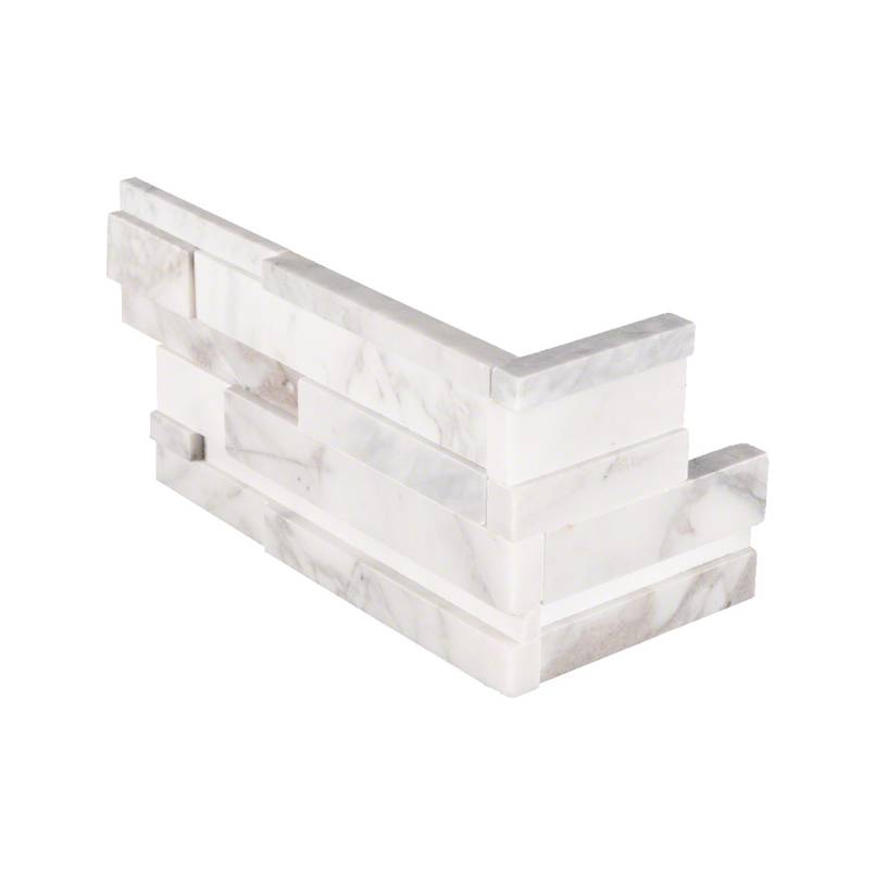 6x18 Calacatta Natural-Look Matte Split-Face Marble Stone Corner