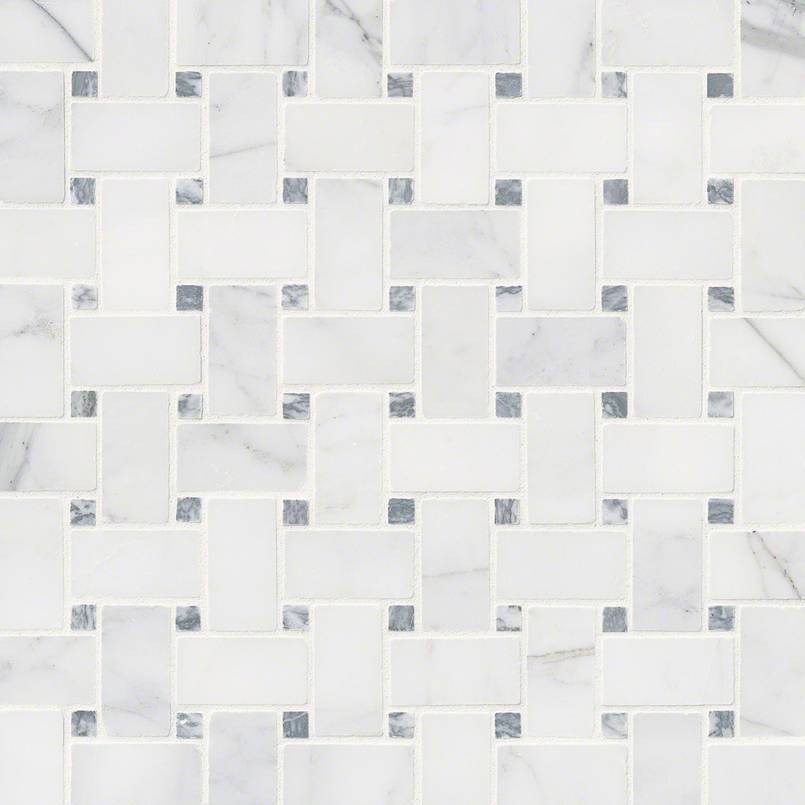 12x12 Calacatta Basketweave Mosaic Natural-Look Honed Smooth Marble Tile