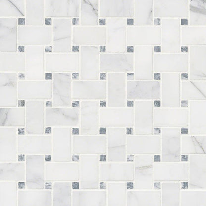 12x12 Calacatta Basketweave Mosaic Natural-Look Honed Smooth Marble Tile