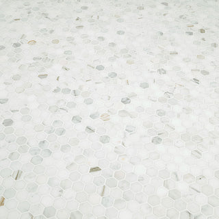 Soft Gray - 1" Calacatta Hexagon Mosaic Mixed-Color Polished Smooth Marble Tile