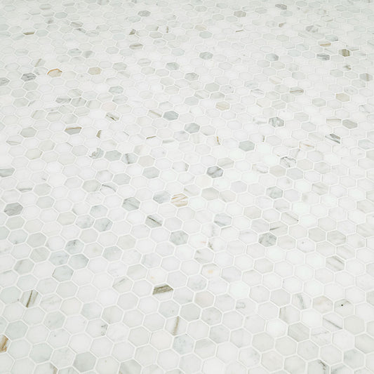 Soft Gray - 1" Calacatta Hexagon Mosaic Mixed-Color Polished Smooth Marble Tile