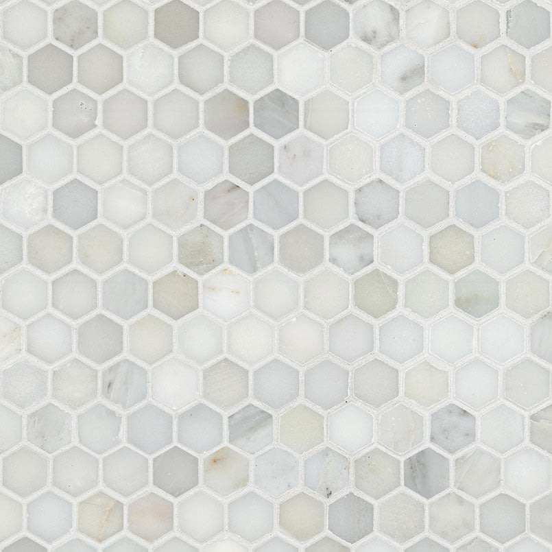 1" Calacatta Hexagon Mosaic Mixed-Color Polished Smooth Marble Tile