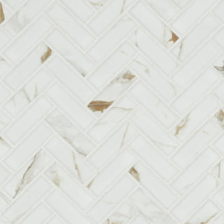 1x3 Callacata Herringbone Mosaic Marble-Look Matte Smooth Porcelain Tile