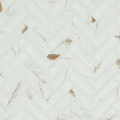1x3 Callacata Herringbone Mosaic Marble-Look Matte Smooth Porcelain Tile