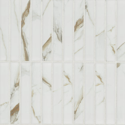 1x6 Callacata Stacked Mosaic Marble-Look Matte Smooth Porcelain Tile