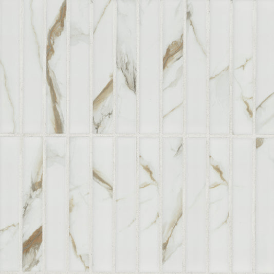 1x6 Callacata Stacked Mosaic Marble-Look Matte Smooth Porcelain Tile
