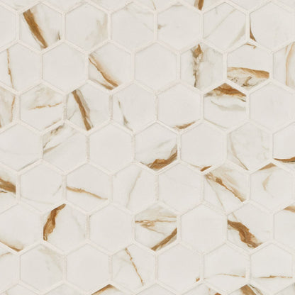 2" Callacata Hexagon Mosaic Marble-Look Matte Smooth Porcelain Tile