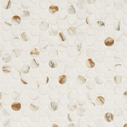 12x12 Callacata Circle Penny Round Mosaic Marble-Look Matte Smooth Porcelain Tile