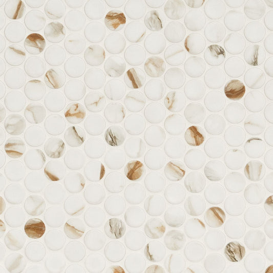 12x12 Callacata Circle Penny Round Mosaic Marble-Look Matte Smooth Porcelain Tile