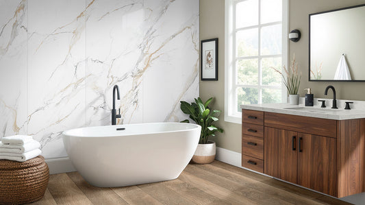 32x96 Calacatta Marble-Look Polished Smooth Porcelain Tile Slab