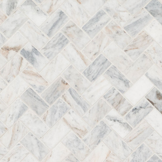 1x2 Capri Herringbone Mosaic Natural-Look Honed Smooth Marble Tile