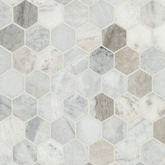 2" Capri Hexagon Mosaic Natural-Look Honed Smooth Marble Tile