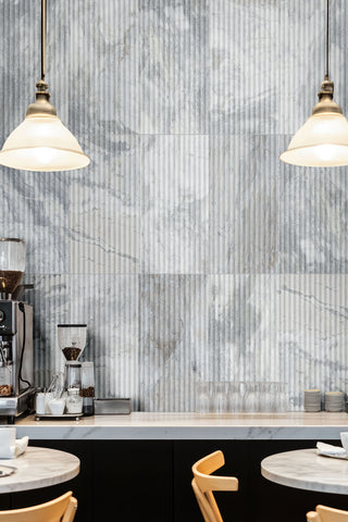 Blue Gray - 12x24 Natural-Look Honed 3D Geometric Ribbed Marble Tile