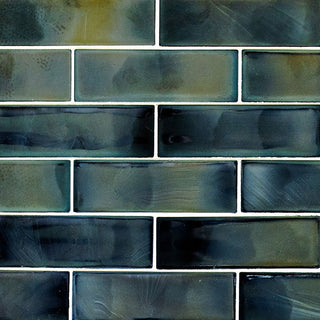 2x6 Carbonita Mixed-Color Glossy Smooth Glass Tile