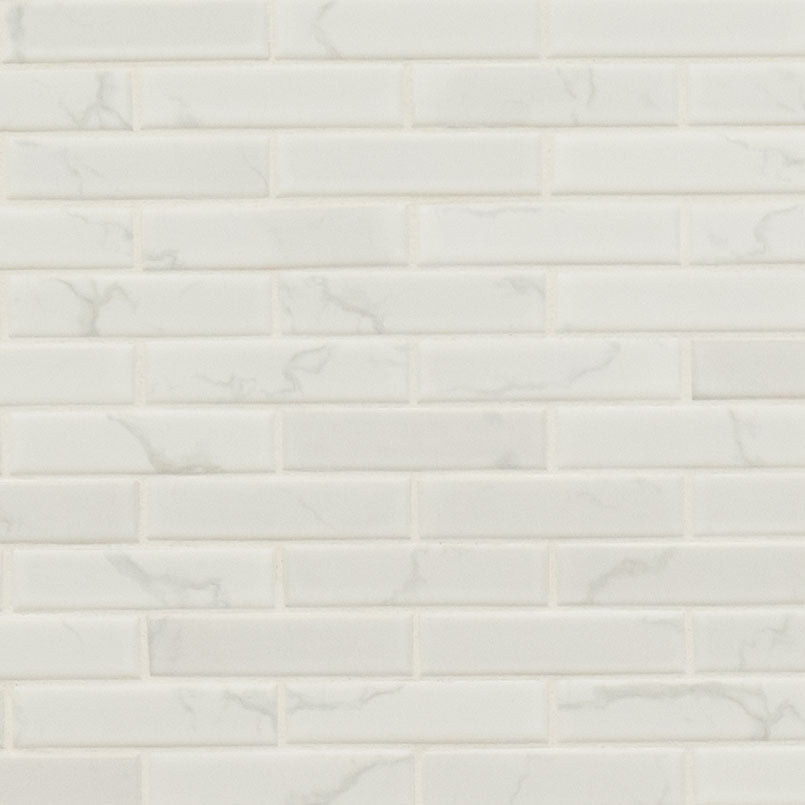 1x4 Carrara Mosaic Marble-Look Matte Brick Pattern Smooth Porcelain Tile