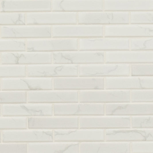1x4 Carrara Mosaic Marble-Look Matte Brick Pattern Smooth Porcelain Tile