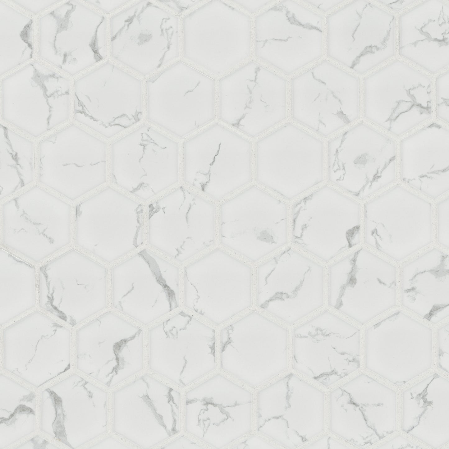 2" Carrara Hexagon Mosaic Marble-Look Matte Smooth Porcelain Tile