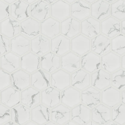 2" Carrara Hexagon Mosaic Marble-Look Matte Smooth Porcelain Tile