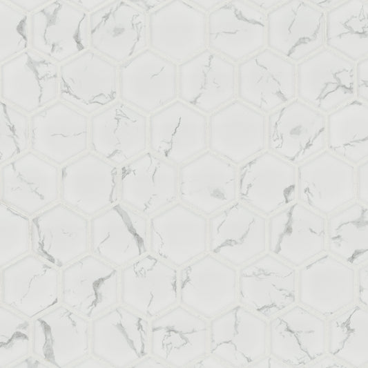 2" Carrara Hexagon Mosaic Marble-Look Matte Smooth Porcelain Tile