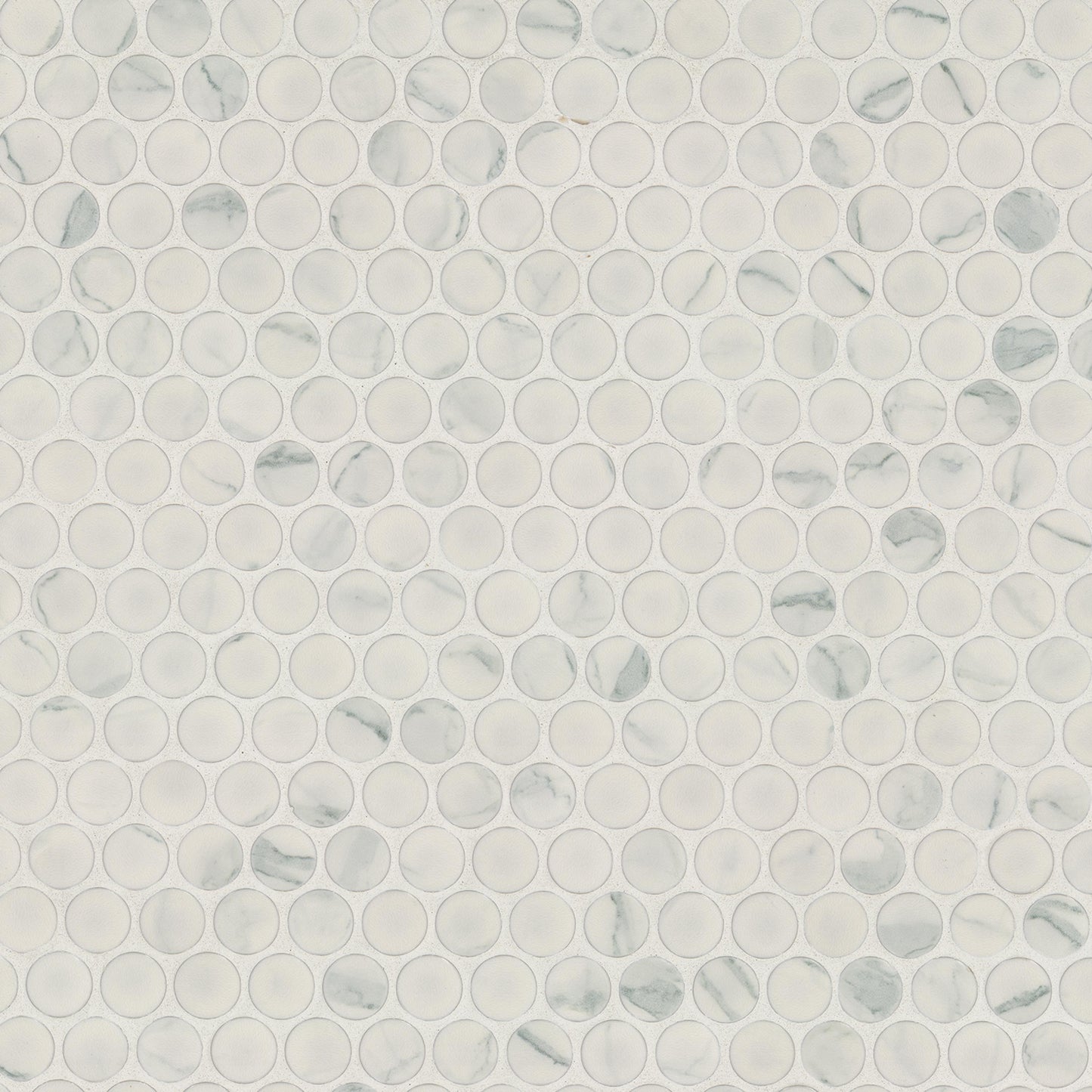 12x12 Carrara Penny Round Mosaic Marble-Look Matte Smooth Porcelain Tile
