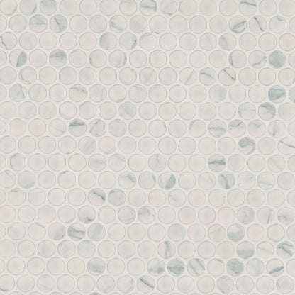 12x12 Carrara Penny Round Mosaic Marble-Look Matte Smooth Porcelain Tile