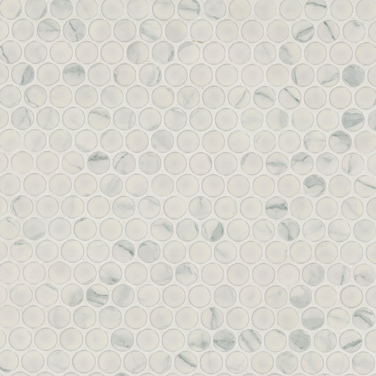12x12 Carrara Penny Round Mosaic Marble-Look Matte Smooth Porcelain Tile