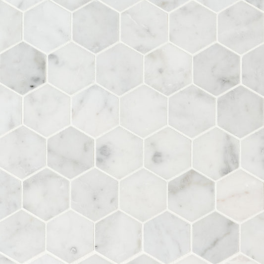 12x12 Carrara Hexagon Mosaic Natural-Look Honed Smooth Marble Tile