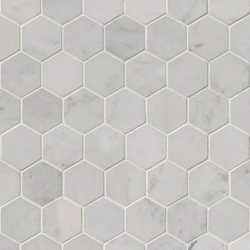 12x12 Carrara Hexagon Mosaic Natural-Look Polished Smooth Marble Tile