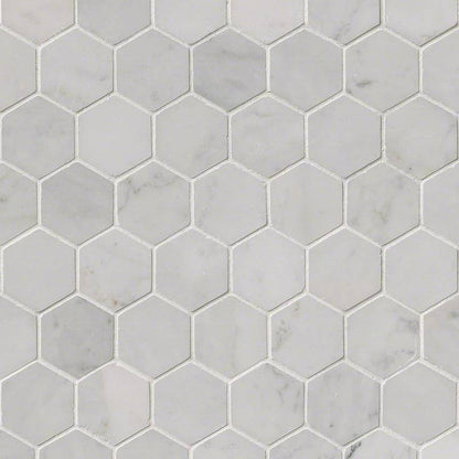 12x12 Carrara Hexagon Mosaic Natural-Look Polished Smooth Marble Tile