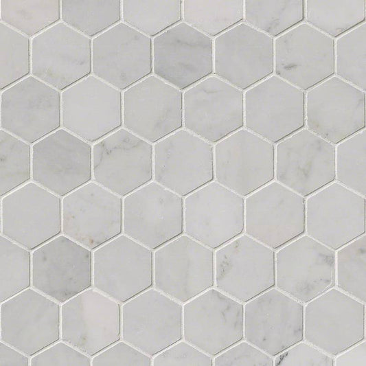 12x12 Carrara Hexagon Mosaic Natural-Look Polished Smooth Marble Tile