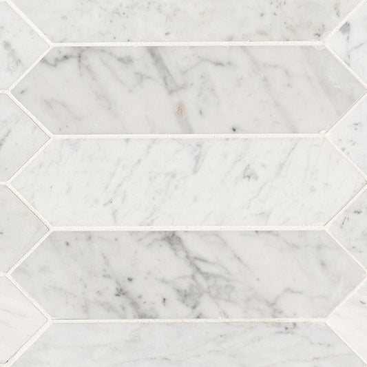 3x12 Carrara Picket Mosaic Natural-Look Honed Smooth Marble Tile