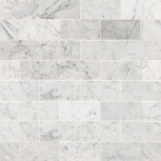 3x6 Carrara Natural-Look Honed Smooth Marble Tile