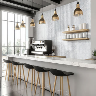 Soft Gray - 12x24 Carrara 3D-Geometric Ribbed Natural-Look Honed Smooth Marble Tile