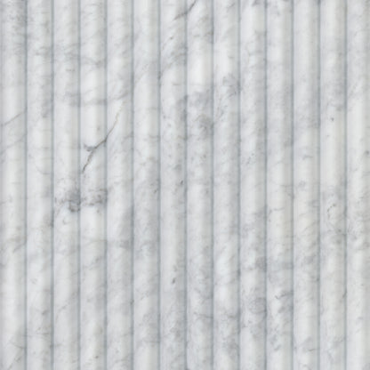 12x24 Carrara 3D-Geometric Ribbed Natural-Look Honed Smooth Marble Tile